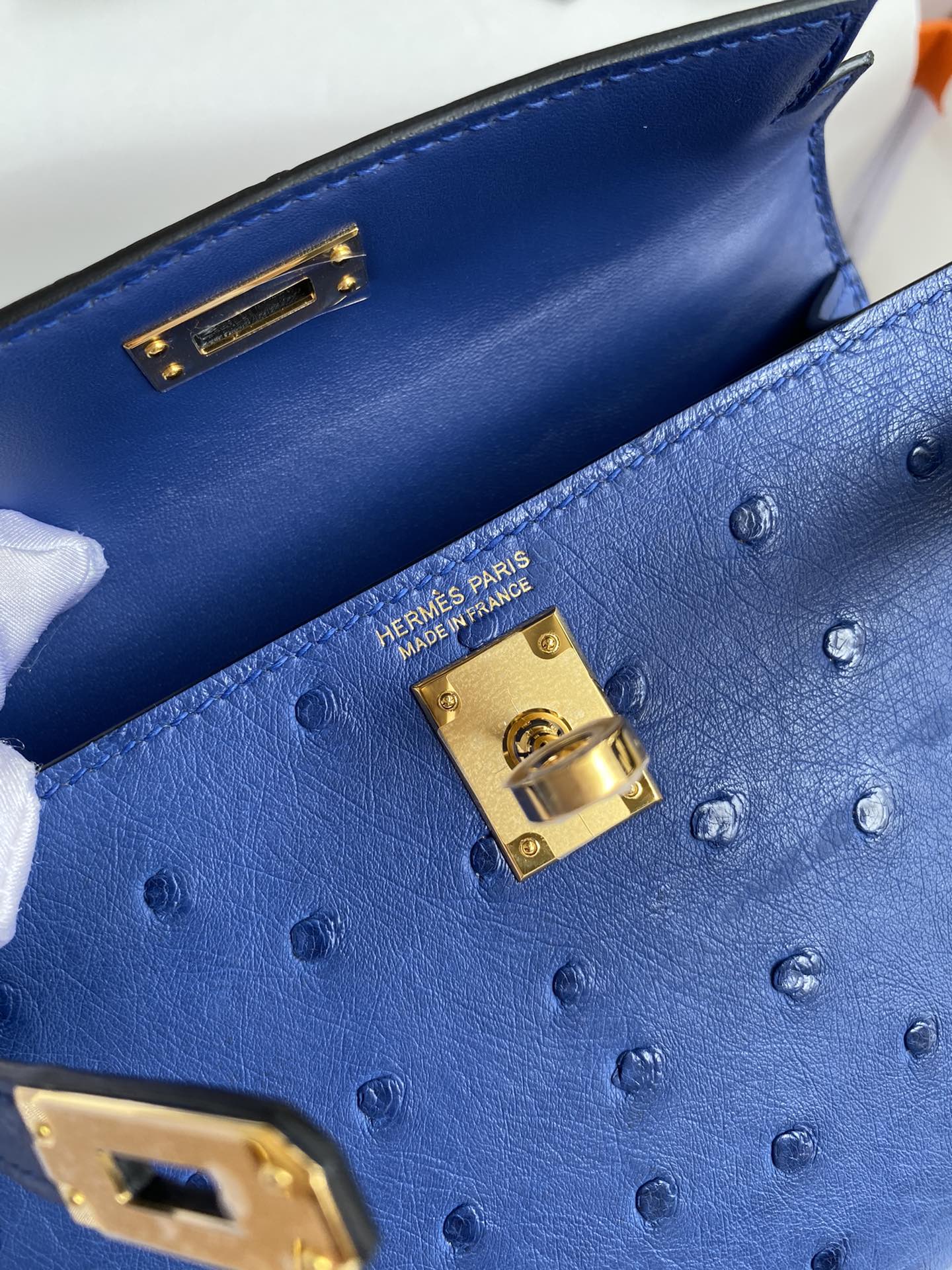 Hermes Kelly Mini II Bag 19CM In Blue Electric Ostrich Leather